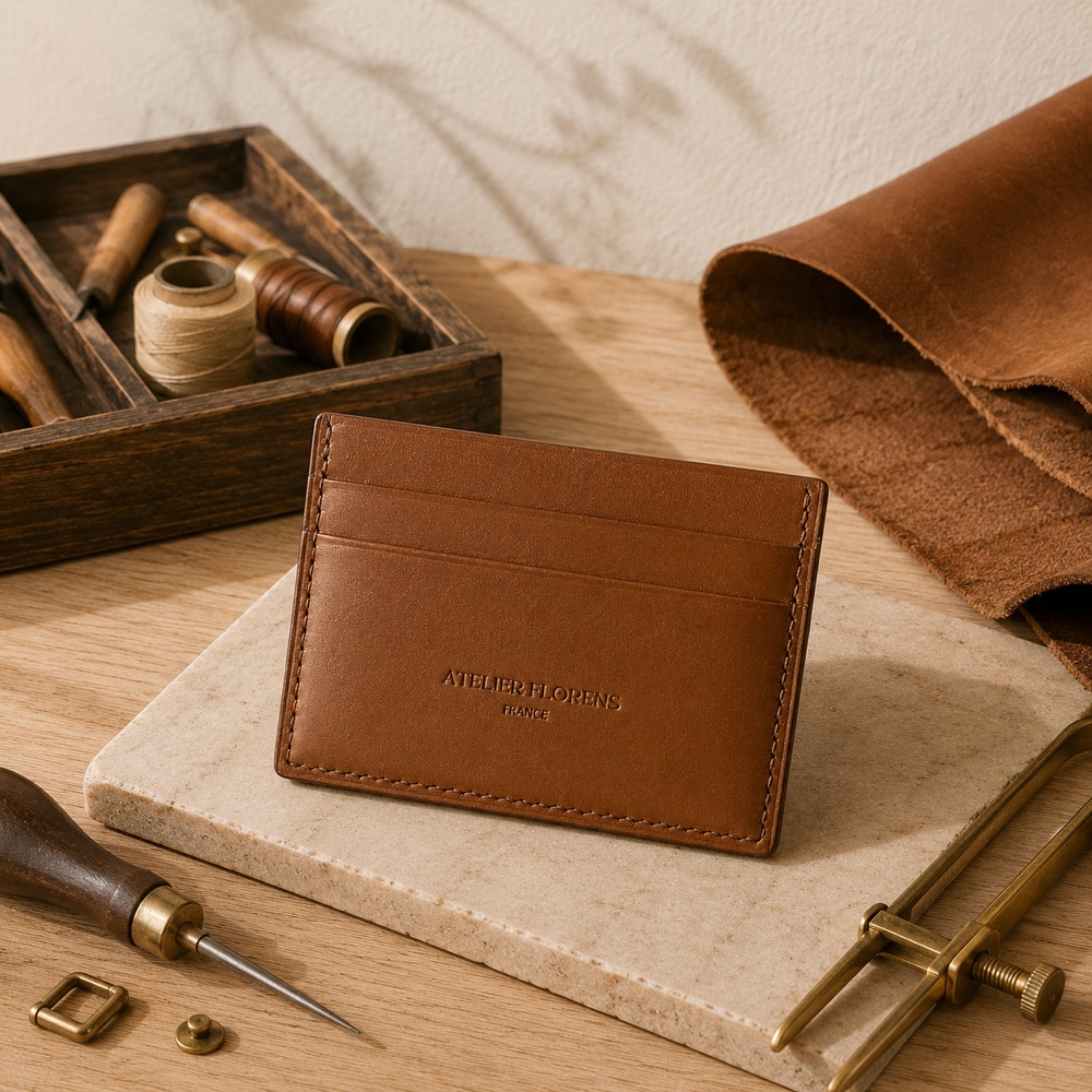 Porte-cartes cognac, 2 emplacements, cuir français
