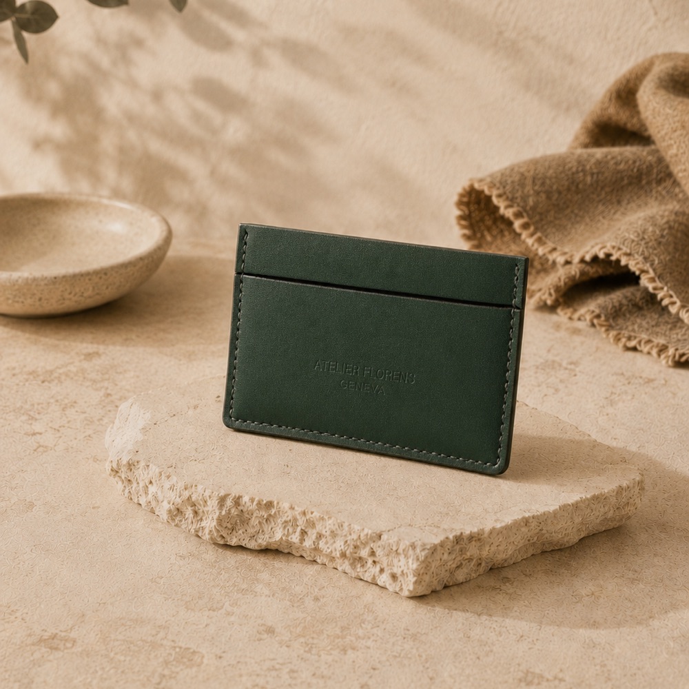 Porte-cartes vert, 1 emplacement, cuir français