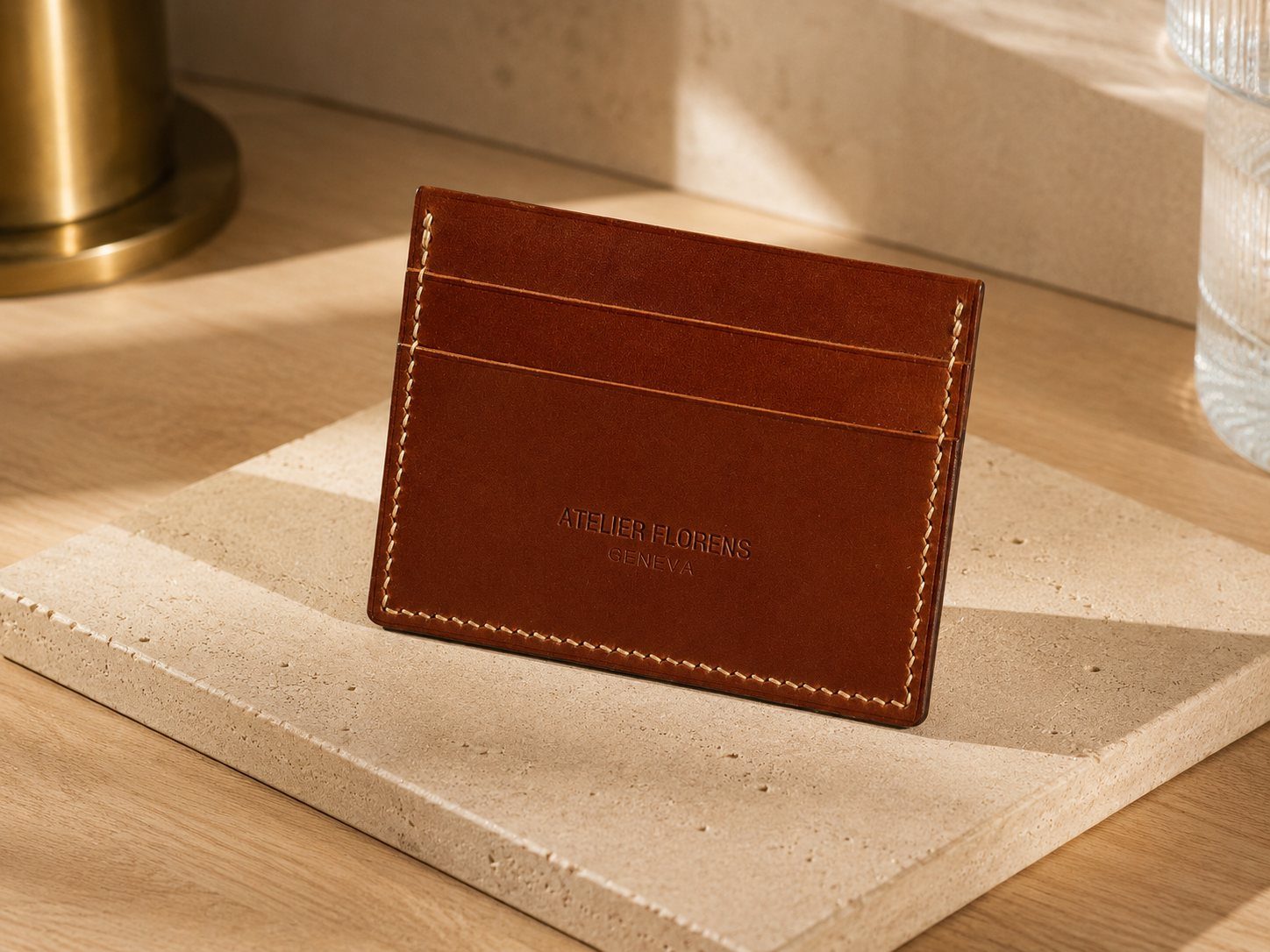 Porte-cartes Rive — Classique, marron, cuir italien