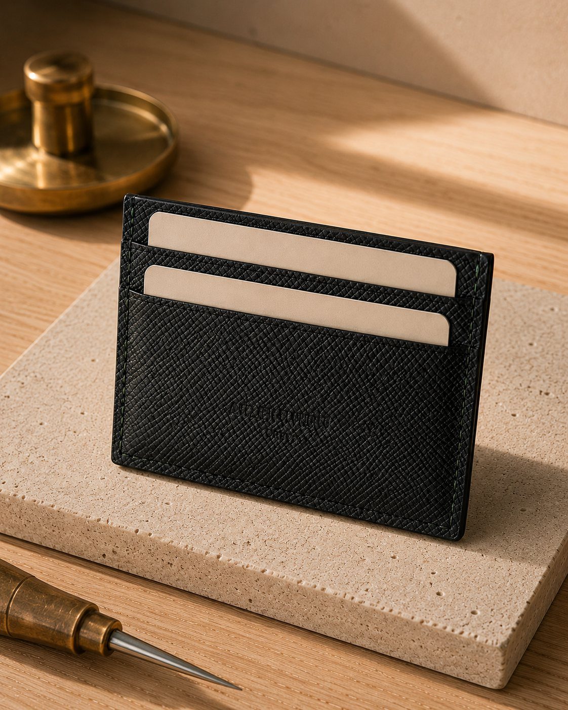 Emplacements pour cartes du porte-cartes rive classique en cuir noir