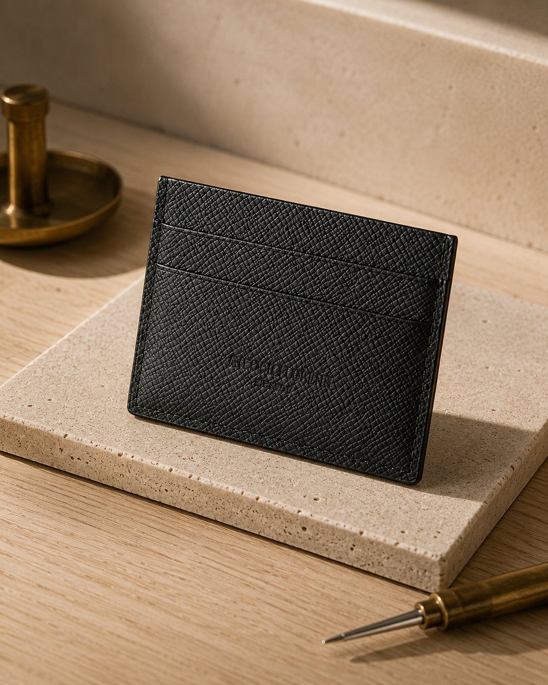 Porte-cartes Rive Classique en cuir noir — Atelier Florens Genève