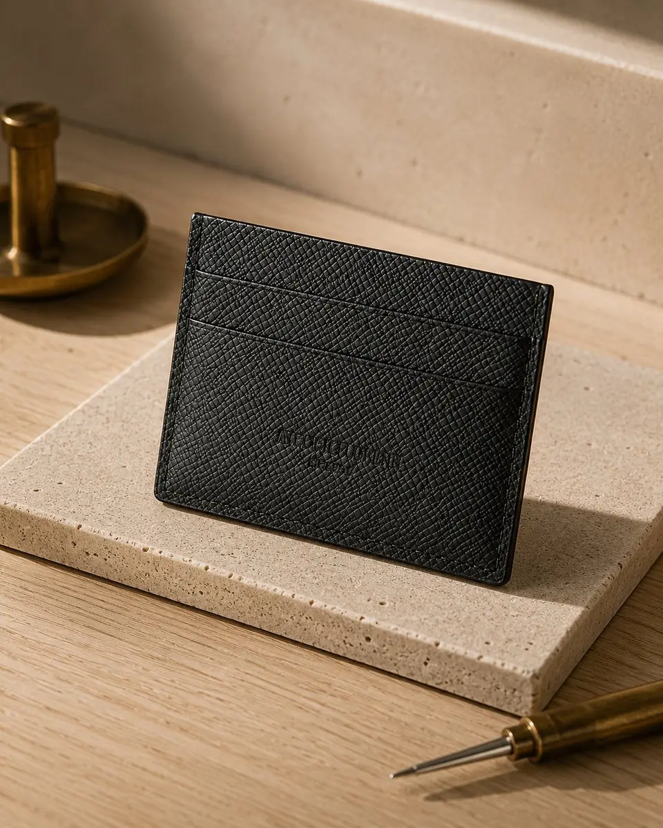 Porte-cartes Rive Classique en cuir noir — Atelier Florens Genève
